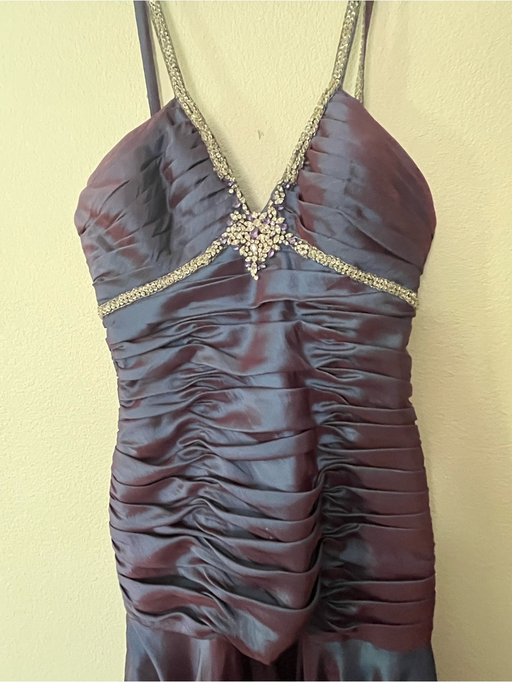 Morilee by Madeline Gardner Ruched Taffeta Evening Dress with Beaded Trim